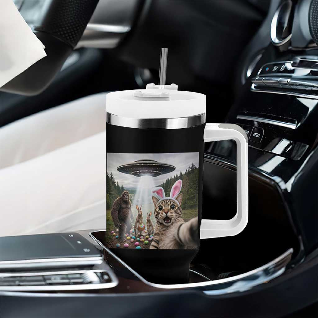 Funny Cat Selfie with Easter Bunny Bigfoot UFO Tumbler With Handle