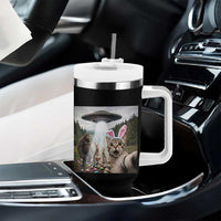 Funny Cat Selfie with Easter Bunny Bigfoot UFO Tumbler With Handle