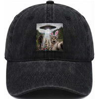 Funny Cat Selfie with Easter Bunny Bigfoot UFO Washed Cotton Baseball Cap