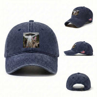 Funny Cat Selfie with Easter Bunny Bigfoot UFO Washed Cotton Baseball Cap