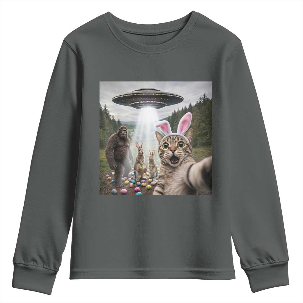 Funny Cat Selfie with Easter Bunny Bigfoot UFO Youth Sweatshirt