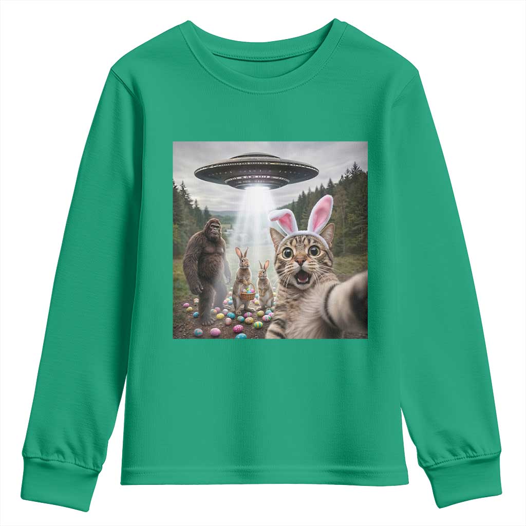 Funny Cat Selfie with Easter Bunny Bigfoot UFO Youth Sweatshirt