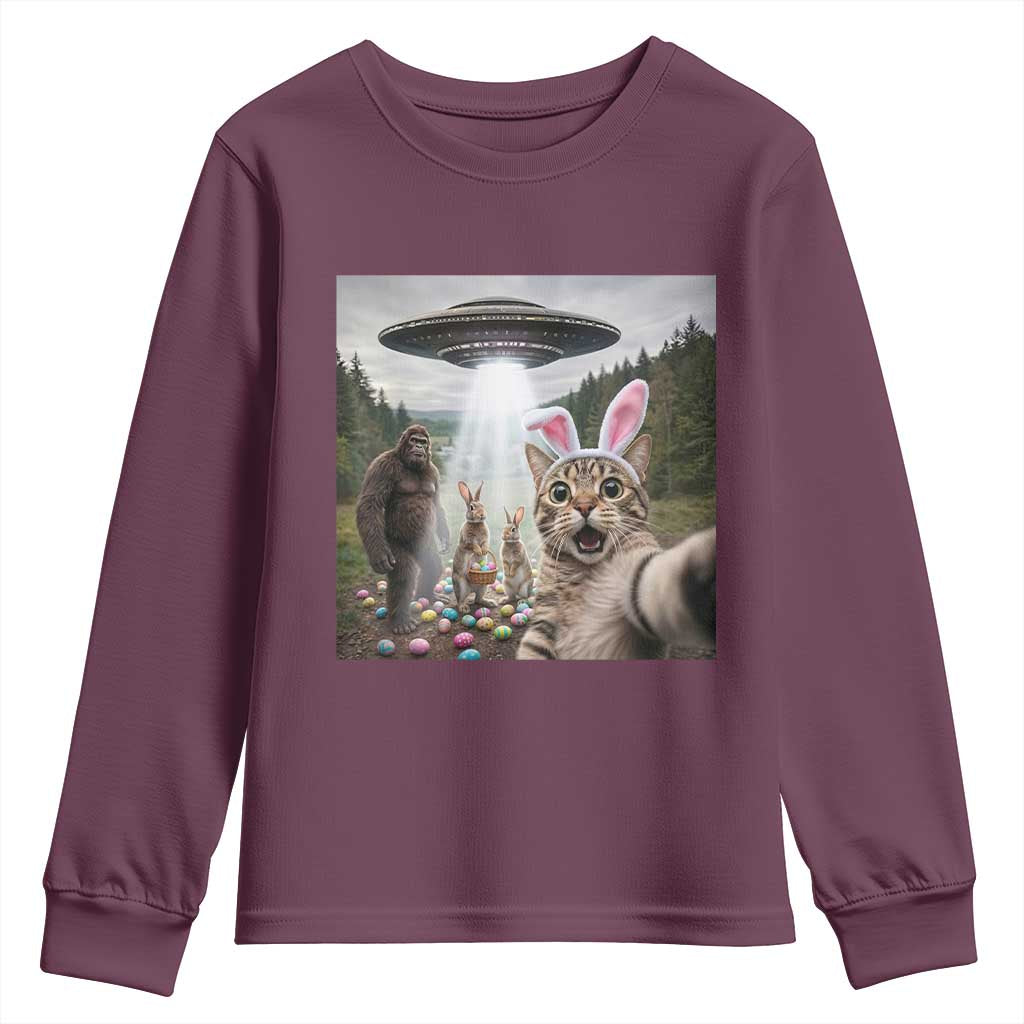 Funny Cat Selfie with Easter Bunny Bigfoot UFO Youth Sweatshirt