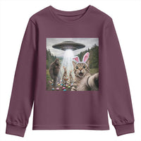 Funny Cat Selfie with Easter Bunny Bigfoot UFO Youth Sweatshirt