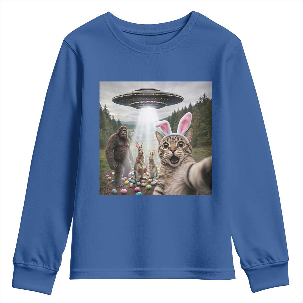 Funny Cat Selfie with Easter Bunny Bigfoot UFO Youth Sweatshirt