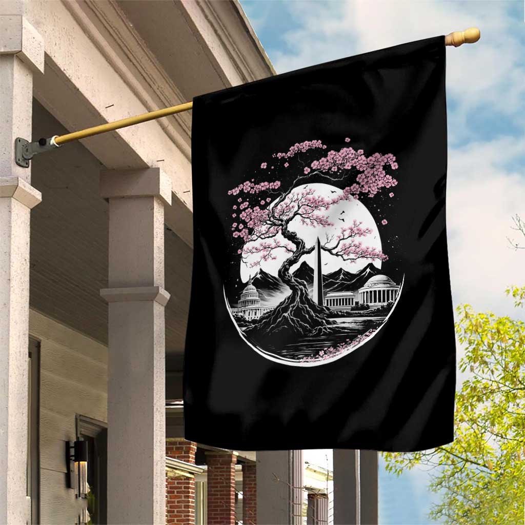 Washington DC Cherry Blossoms Monuments Memorials Japanese Style Garden Flag