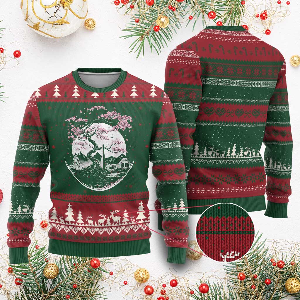 Washington DC Cherry Blossoms Monuments Memorials Japanese Style Ugly Christmas Sweater