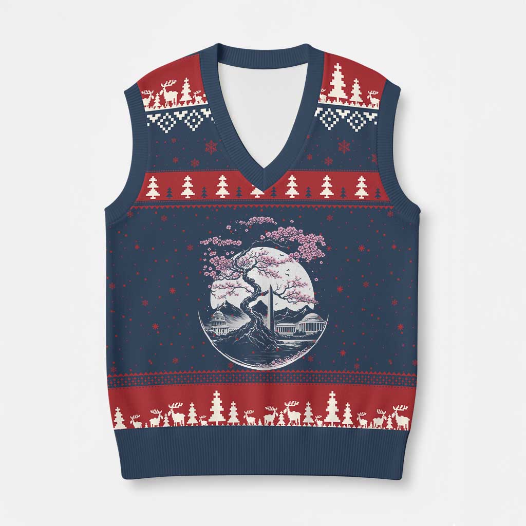 Washington DC Cherry Blossoms Monuments Memorials Japanese Style V-Neck Knit Sweater Vest