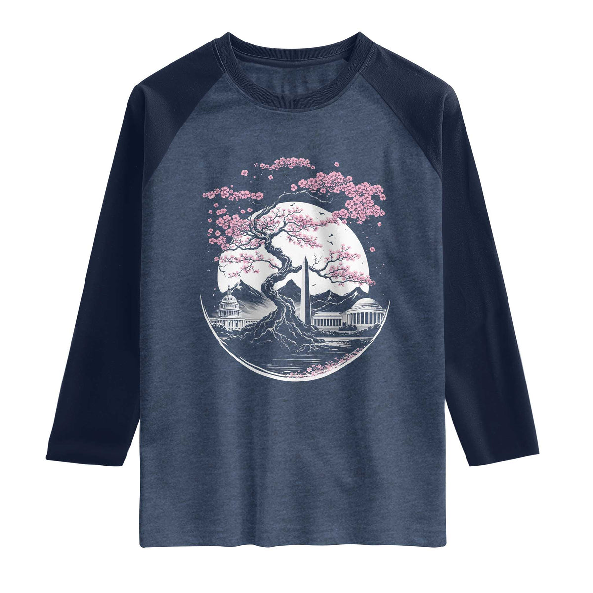 Washington DC Cherry Blossoms Monuments Memorials Japanese Style Raglan Shirt