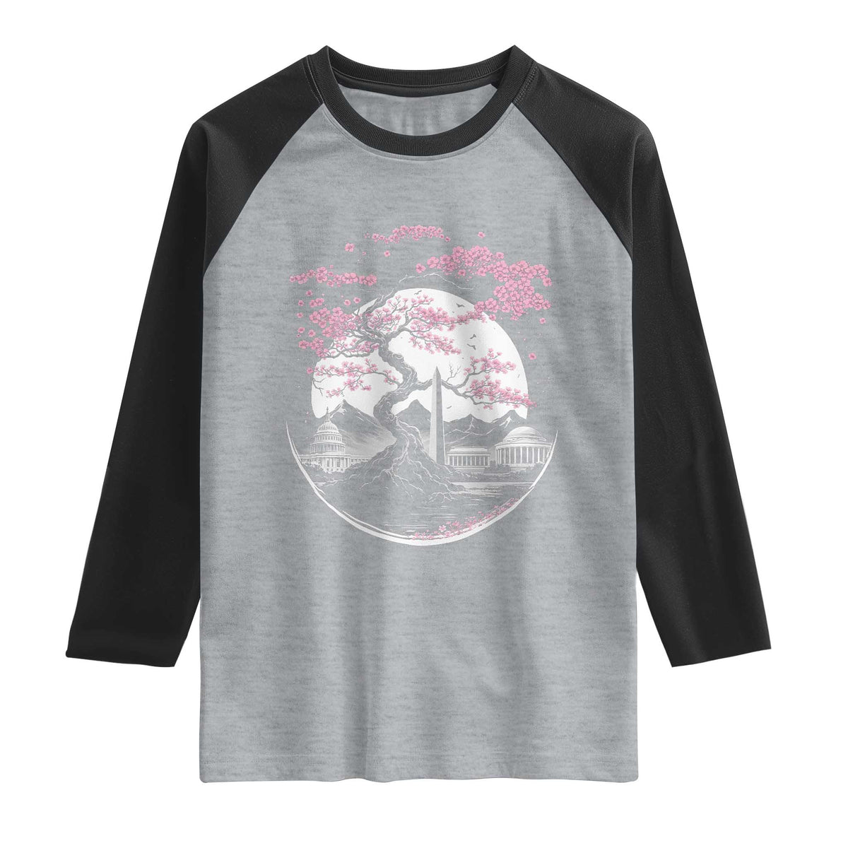 Washington DC Cherry Blossoms Monuments Memorials Japanese Style Raglan Shirt
