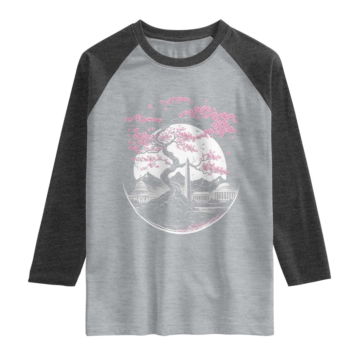Washington DC Cherry Blossoms Monuments Memorials Japanese Style Raglan Shirt
