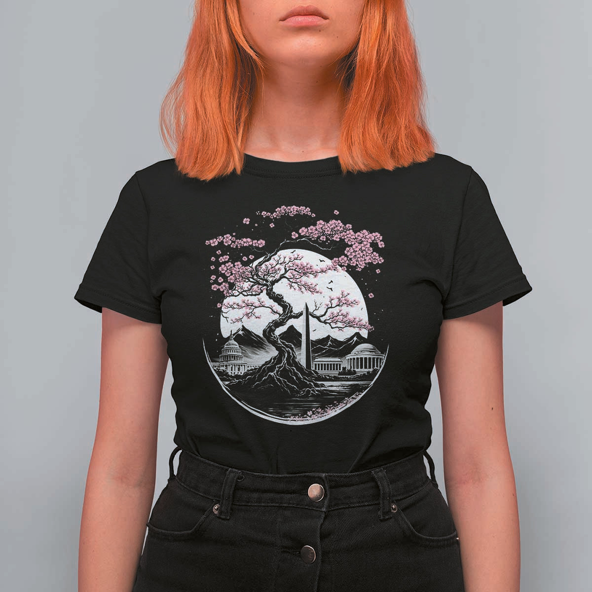 Washington DC Cherry Blossoms Monuments Memorials Japanese Style T Shirt For Women