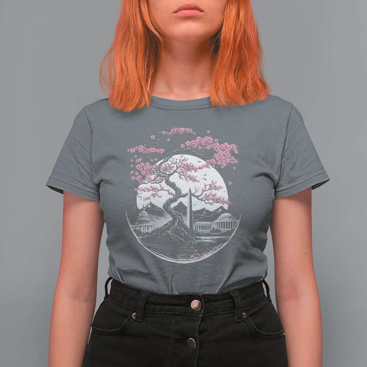 Washington DC Cherry Blossoms Monuments Memorials Japanese Style T Shirt For Women