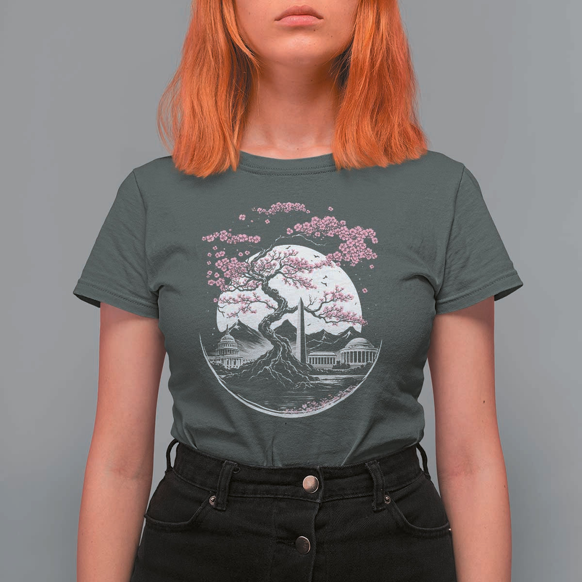 Washington DC Cherry Blossoms Monuments Memorials Japanese Style T Shirt For Women