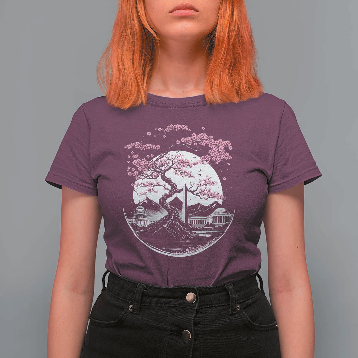 Washington DC Cherry Blossoms Monuments Memorials Japanese Style T Shirt For Women