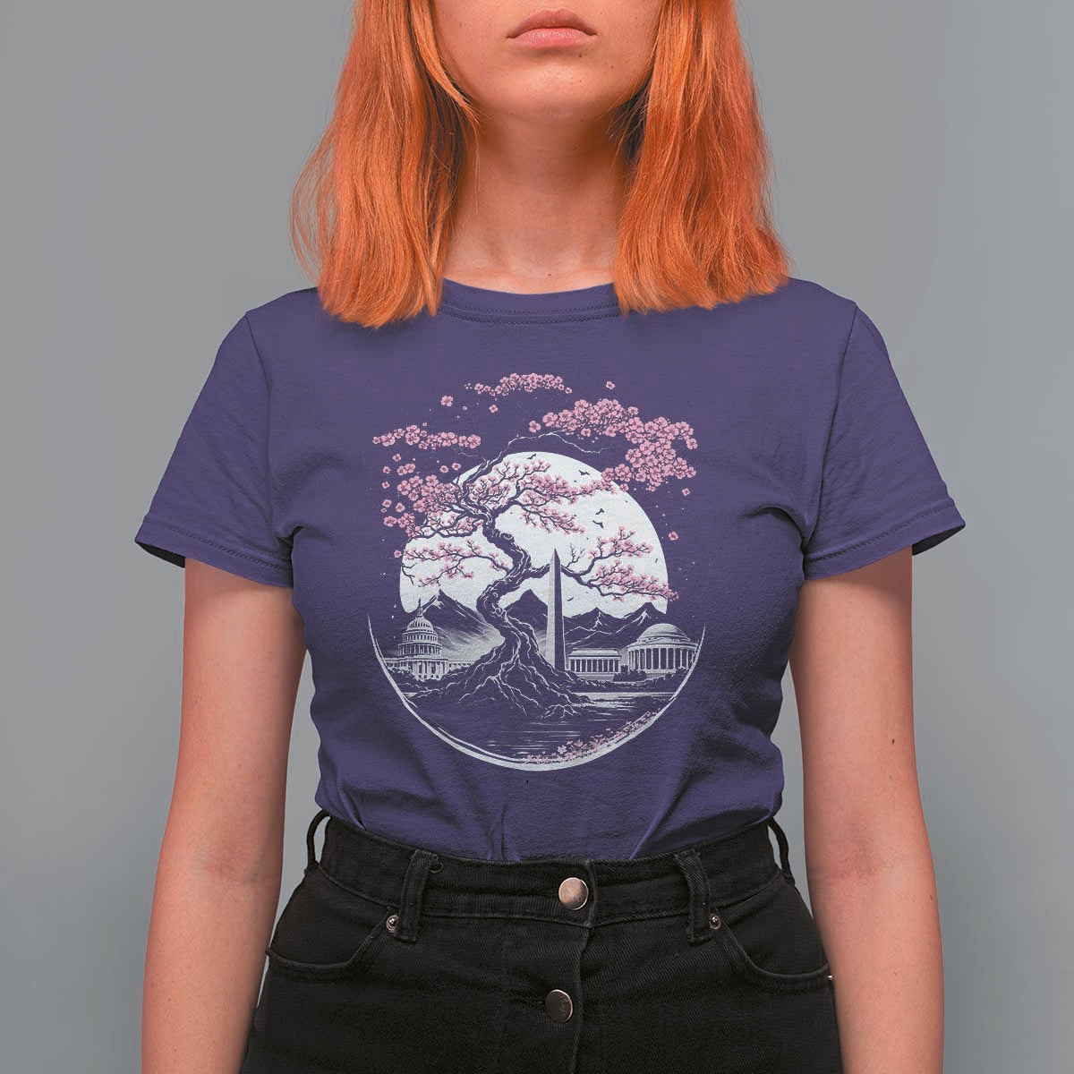 Washington DC Cherry Blossoms Monuments Memorials Japanese Style T Shirt For Women