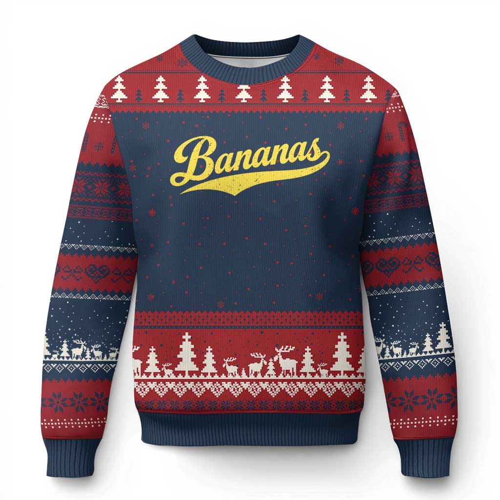 Bananas Retro Throwback Baseball Sport Lover Ugly Christmas Sweater