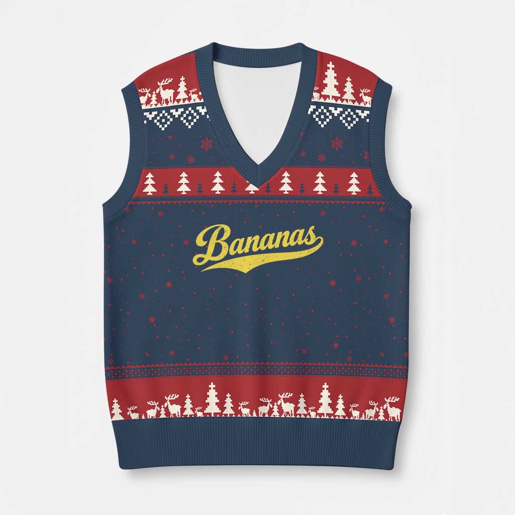Bananas Retro Throwback Baseball Sport Lover V-Neck Knit Sweater Vest