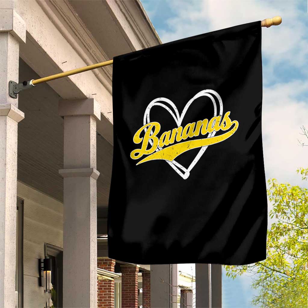 Bananas Vintage Heart Baseball Fan Game Day Garden Flag