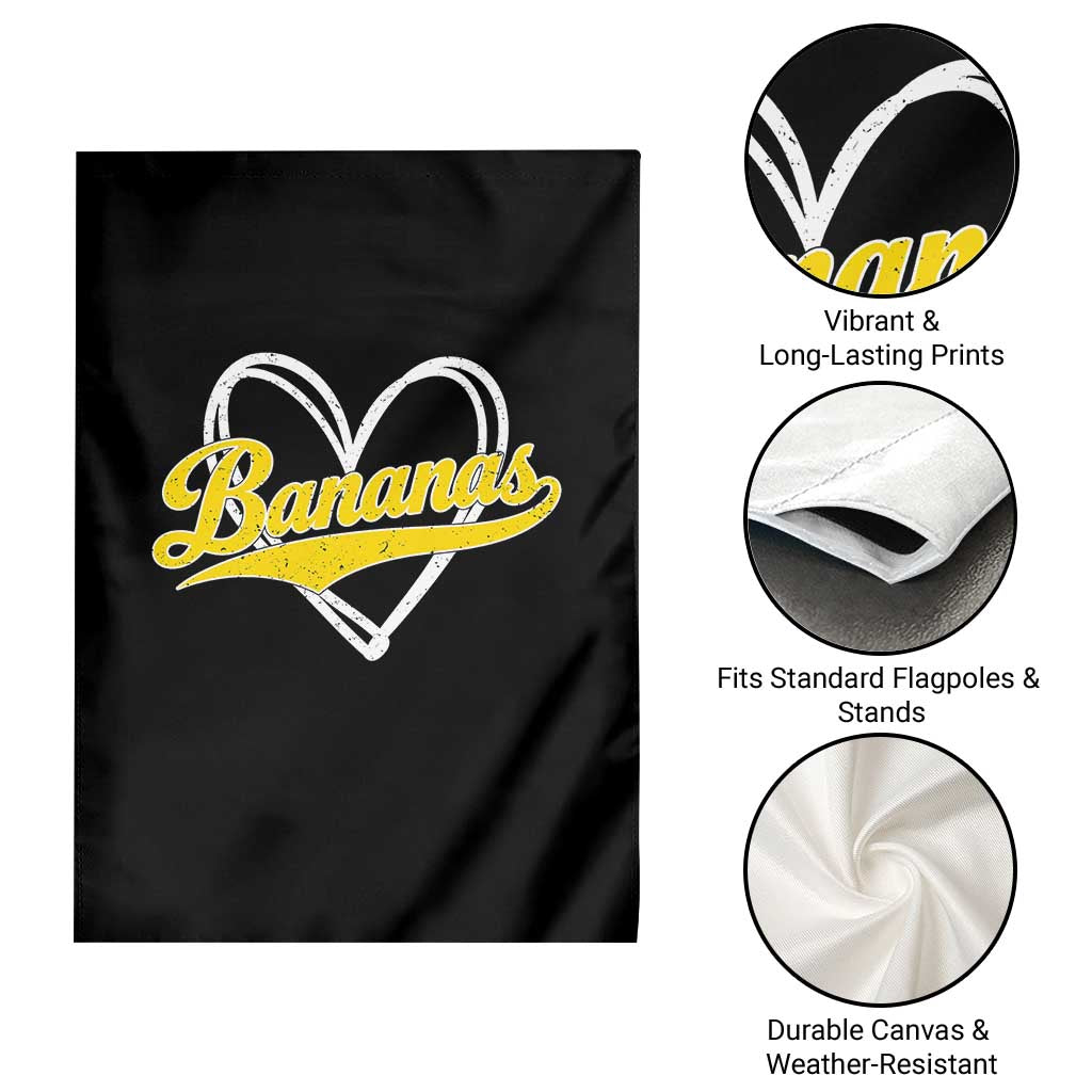 Bananas Vintage Heart Baseball Fan Game Day Garden Flag