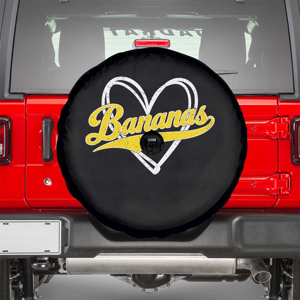 Bananas Vintage Heart Baseball Fan Game Day Spare Tire Cover