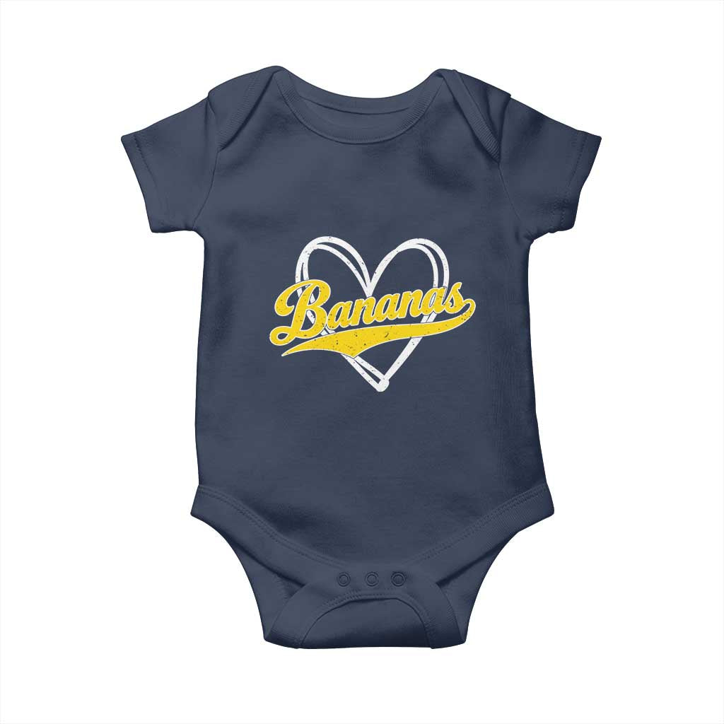 Bananas Vintage Heart Baseball Fan Game Day Baby Onesie