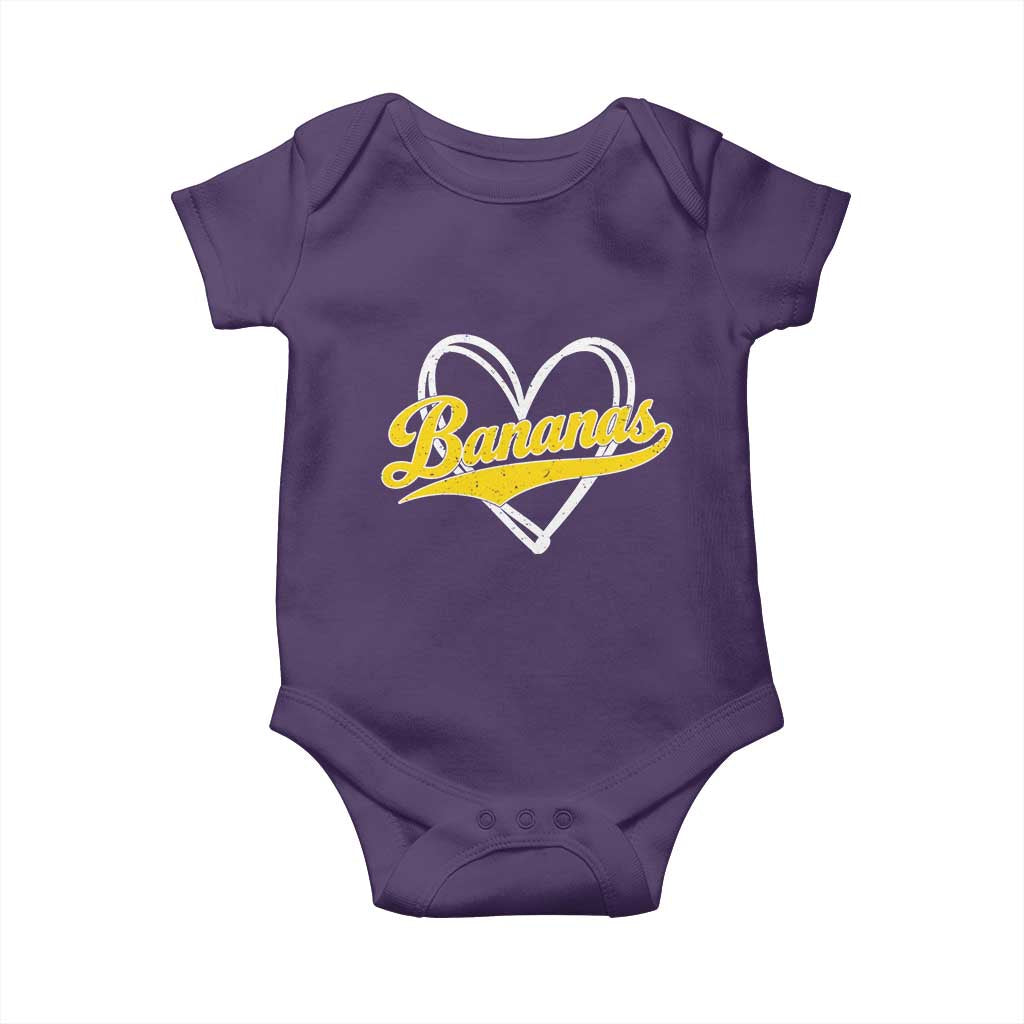 Bananas Vintage Heart Baseball Fan Game Day Baby Onesie