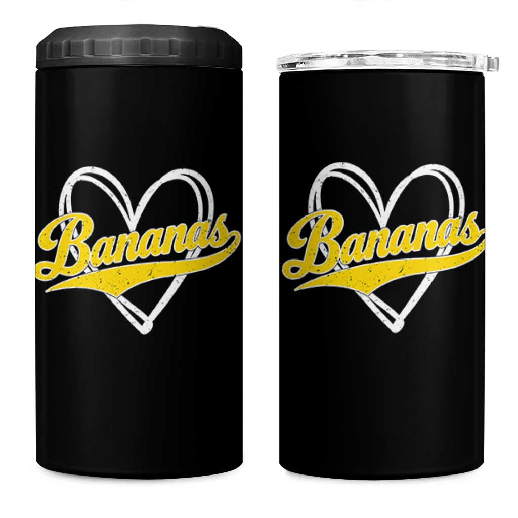 Bananas Vintage Heart Baseball Fan Game Day 4 in 1 Can Cooler Tumbler