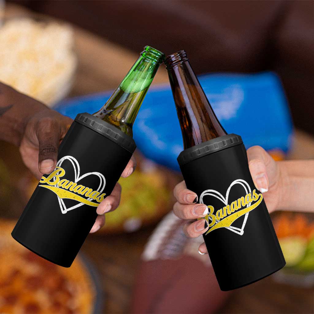 Bananas Vintage Heart Baseball Fan Game Day 4 in 1 Can Cooler Tumbler
