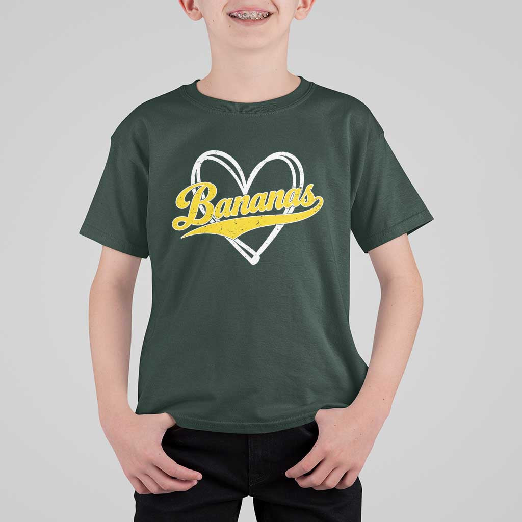 Bananas Vintage Heart Baseball Fan Game Day T Shirt For Kid