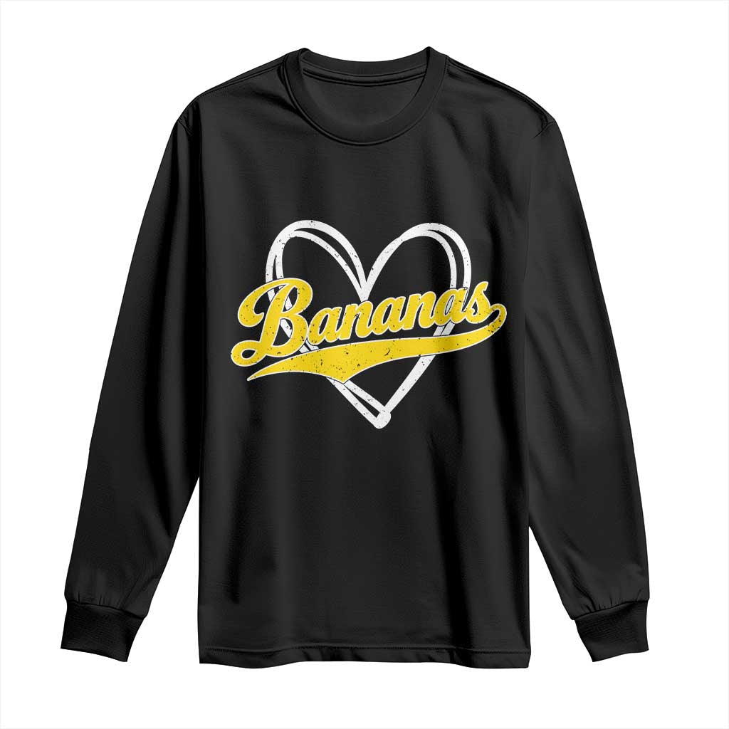Bananas Vintage Heart Baseball Fan Game Day Long Sleeve Shirt