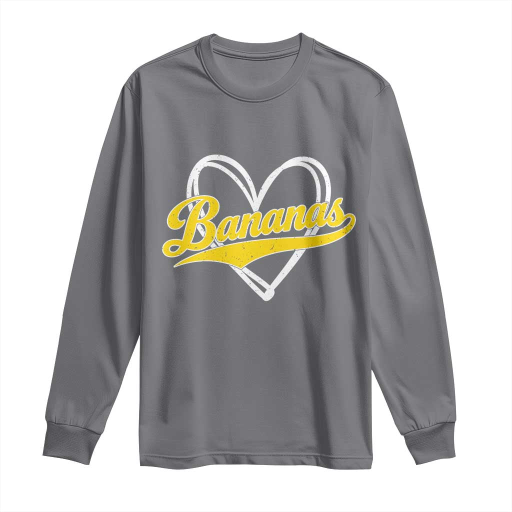 Bananas Vintage Heart Baseball Fan Game Day Long Sleeve Shirt