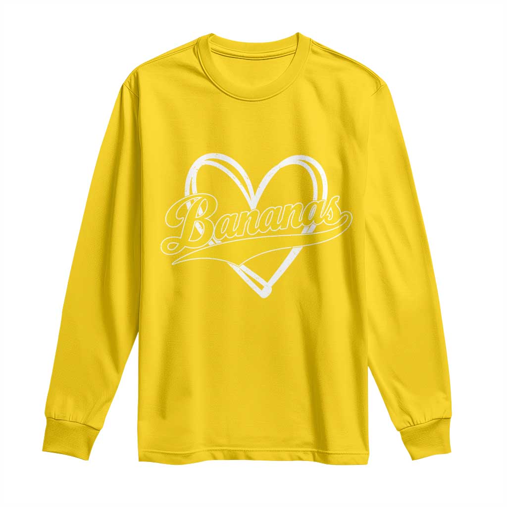 Bananas Vintage Heart Baseball Fan Game Day Long Sleeve Shirt