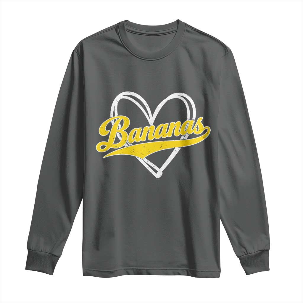 Bananas Vintage Heart Baseball Fan Game Day Long Sleeve Shirt