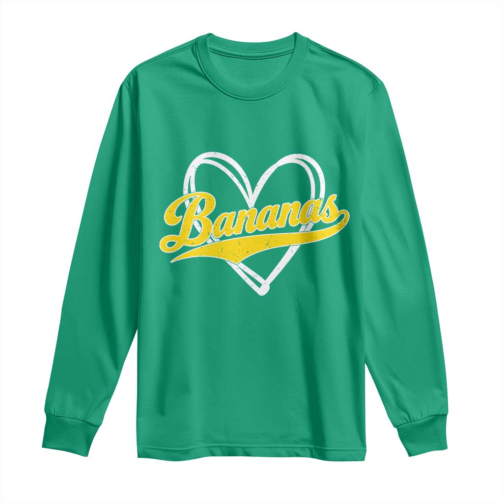 Bananas Vintage Heart Baseball Fan Game Day Long Sleeve Shirt