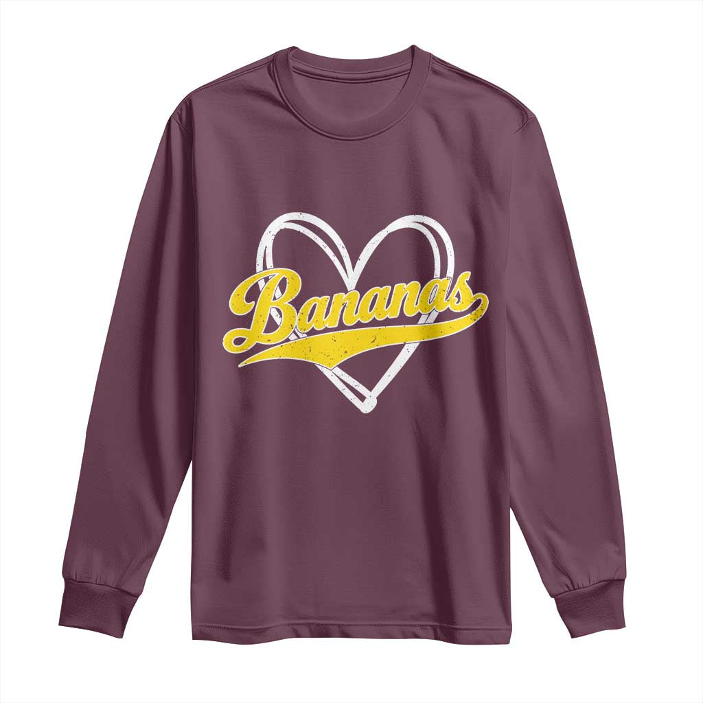 Bananas Vintage Heart Baseball Fan Game Day Long Sleeve Shirt