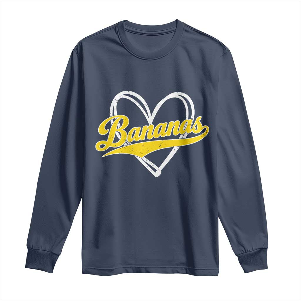 Bananas Vintage Heart Baseball Fan Game Day Long Sleeve Shirt
