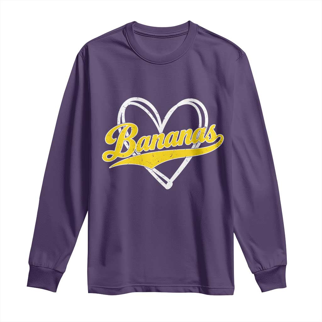 Bananas Vintage Heart Baseball Fan Game Day Long Sleeve Shirt
