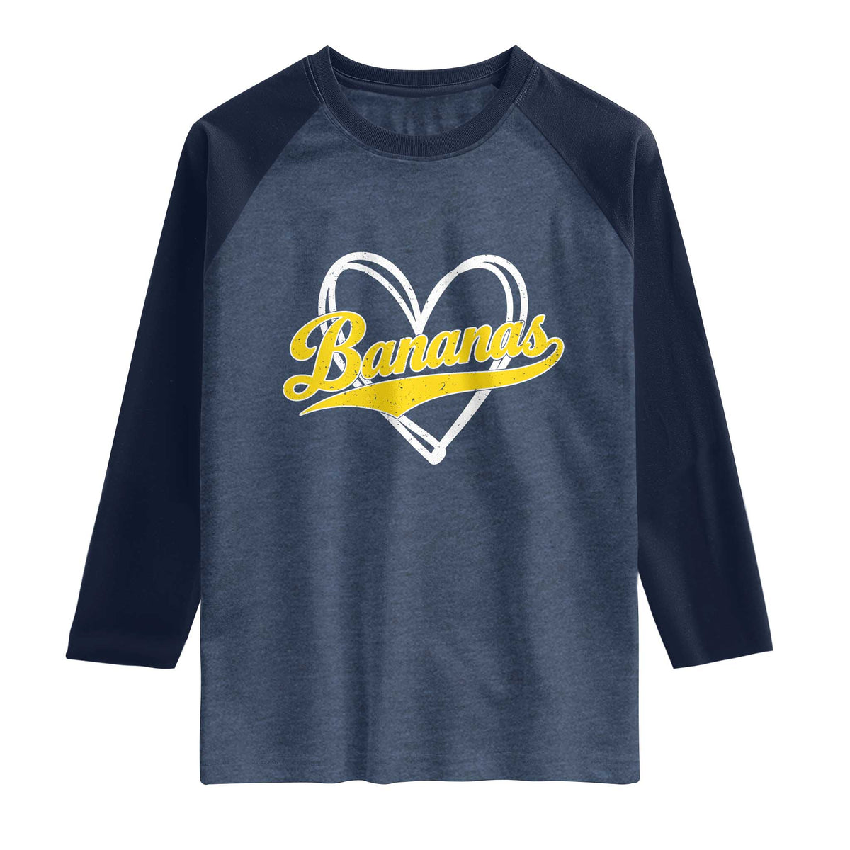Bananas Vintage Heart Baseball Fan Game Day Raglan Shirt