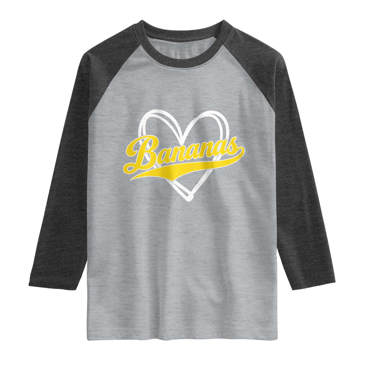 Bananas Vintage Heart Baseball Fan Game Day Raglan Shirt