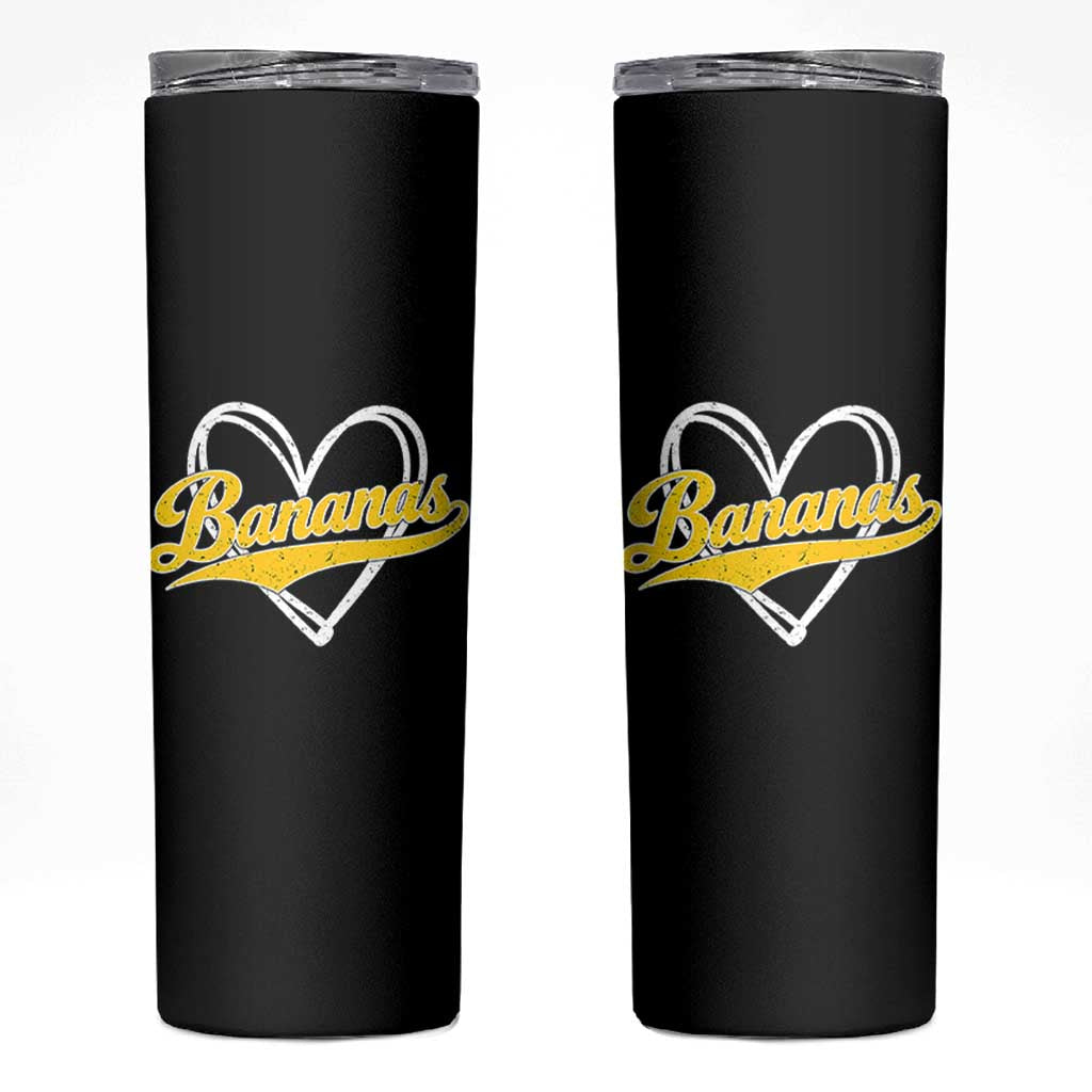 Bananas Vintage Heart Baseball Fan Game Day Skinny Tumbler