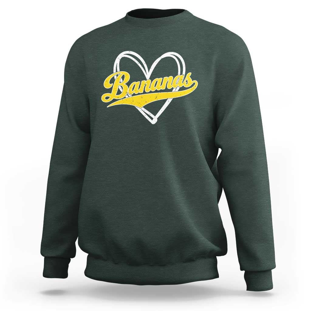 Bananas Vintage Heart Baseball Fan Game Day Sweatshirt