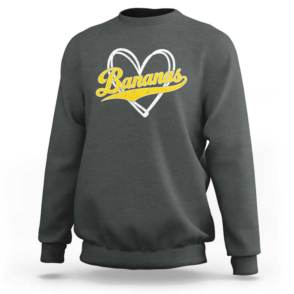 Bananas Vintage Heart Baseball Fan Game Day Sweatshirt
