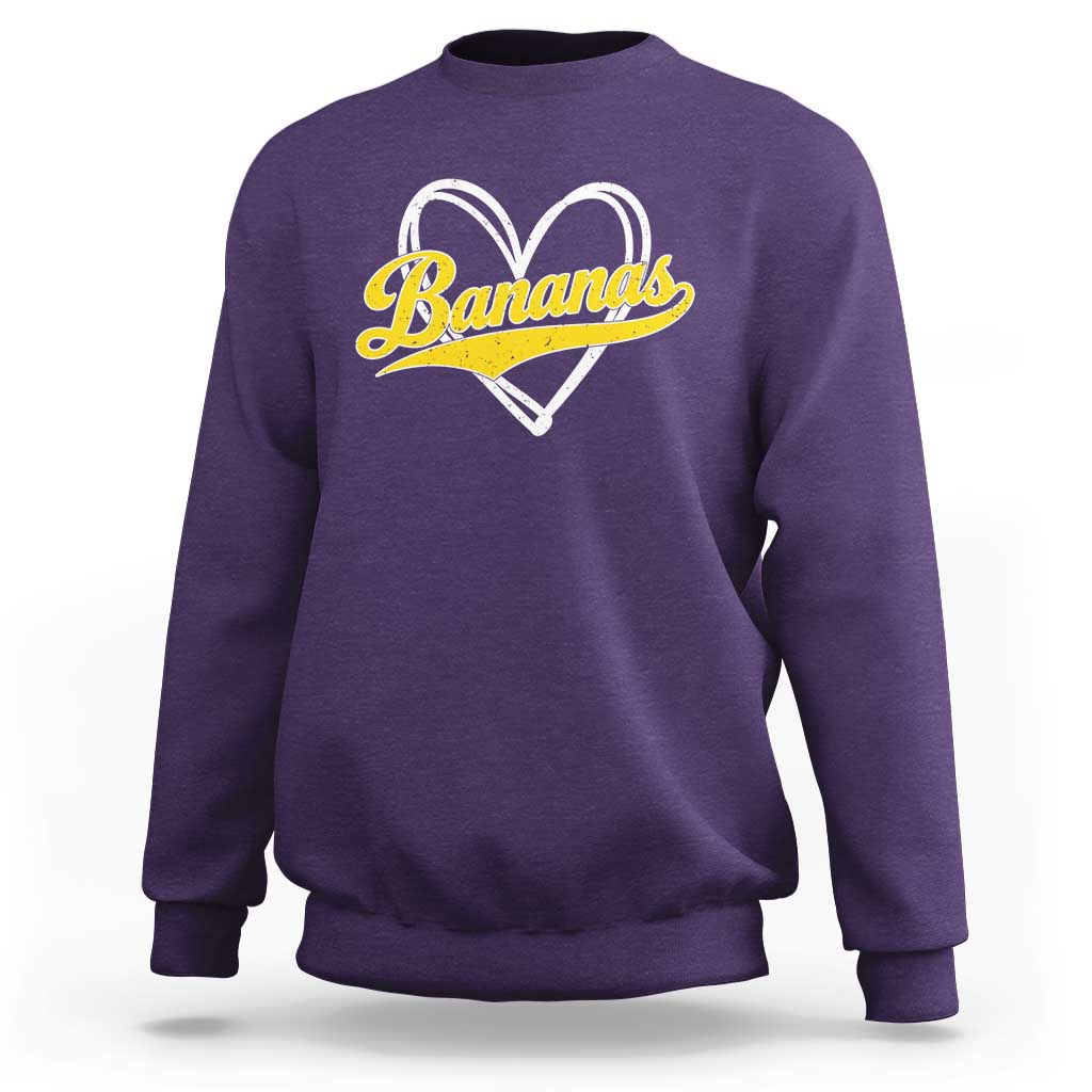 Bananas Vintage Heart Baseball Fan Game Day Sweatshirt