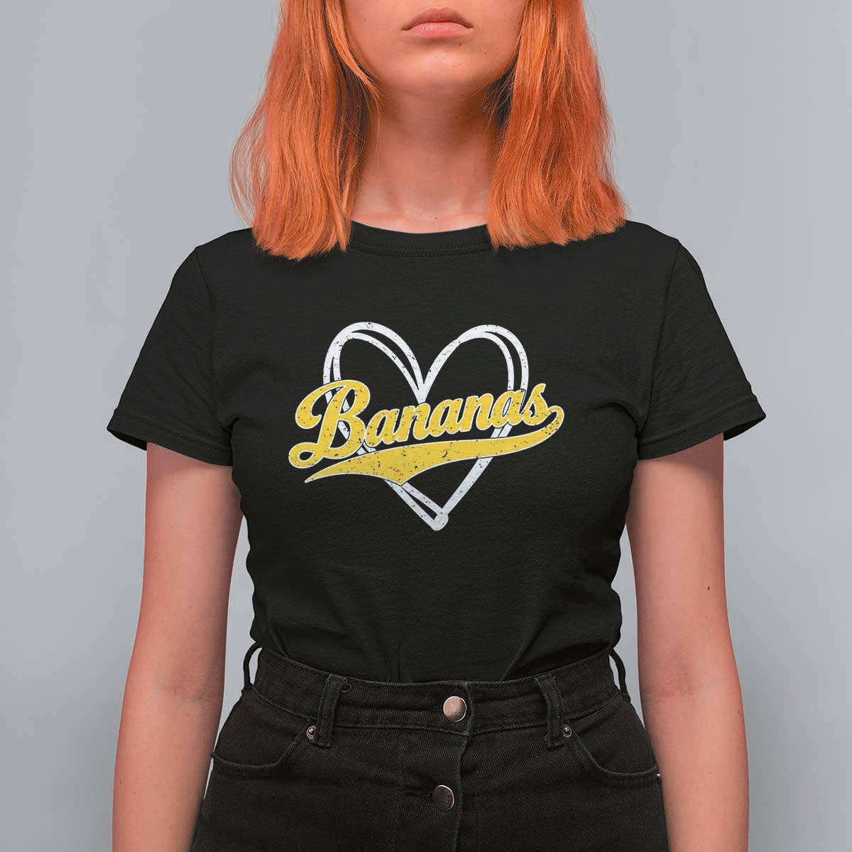 Bananas Vintage Heart Baseball Fan Game Day T Shirt For Women