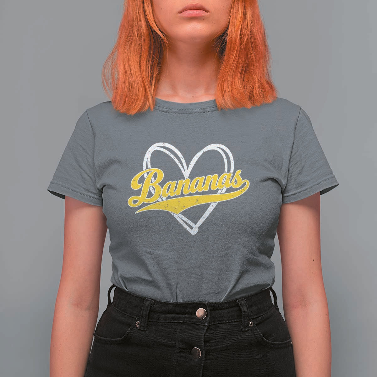 Bananas Vintage Heart Baseball Fan Game Day T Shirt For Women