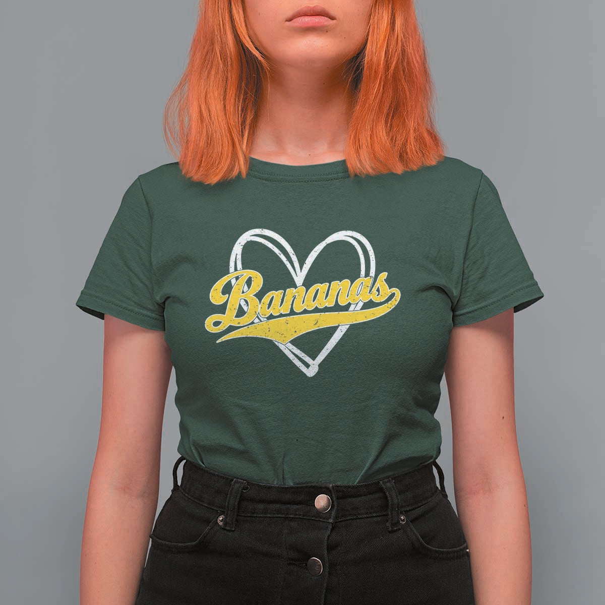 Bananas Vintage Heart Baseball Fan Game Day T Shirt For Women