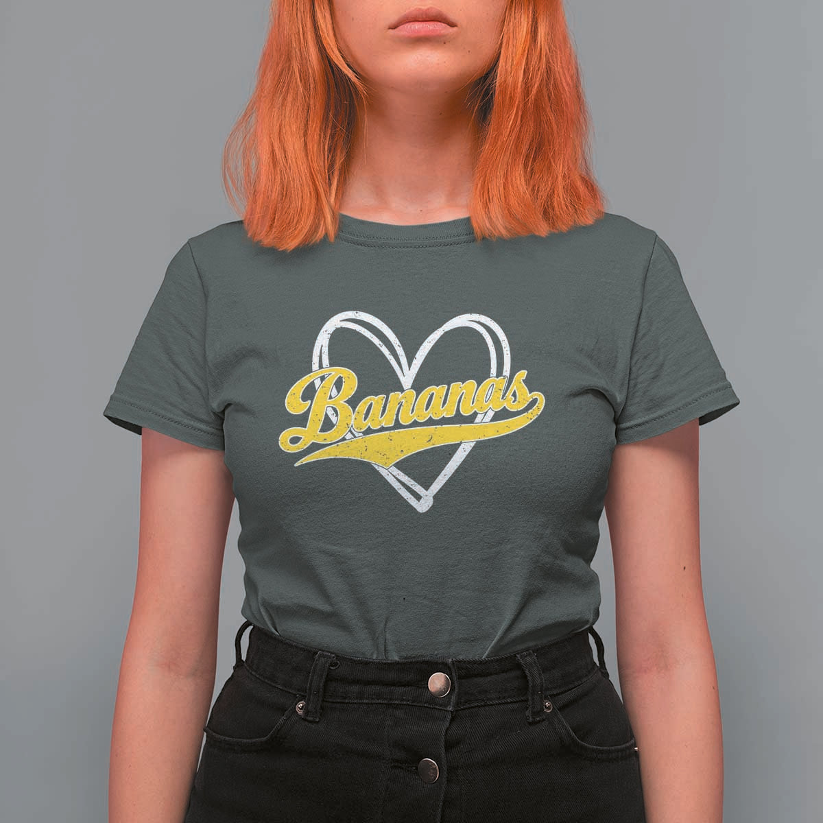 Bananas Vintage Heart Baseball Fan Game Day T Shirt For Women