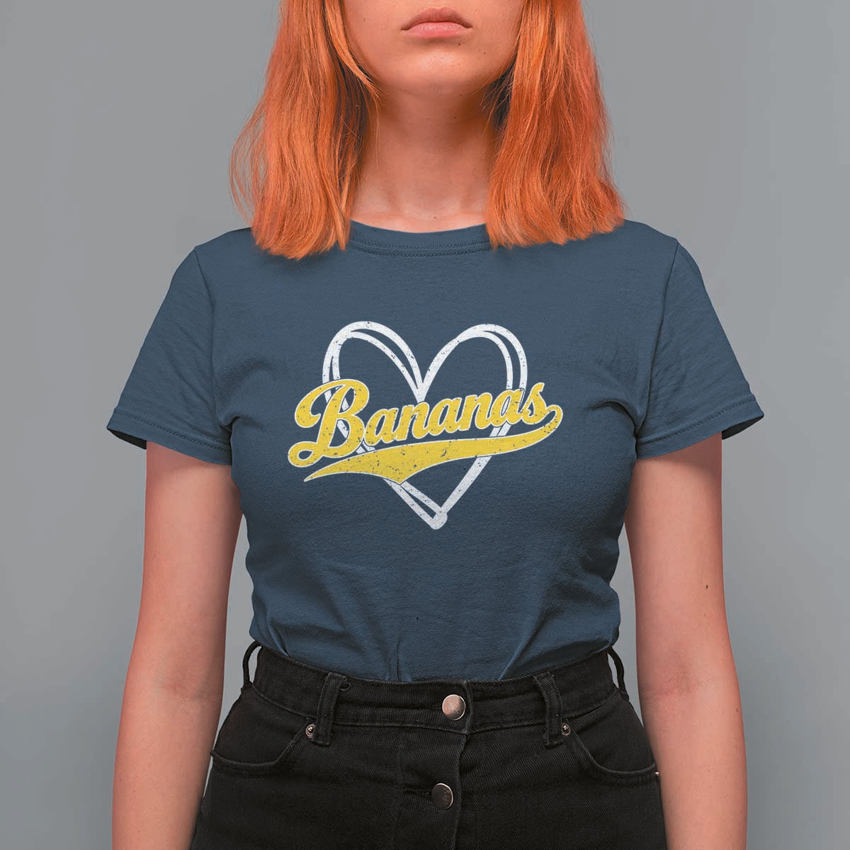Bananas Vintage Heart Baseball Fan Game Day T Shirt For Women