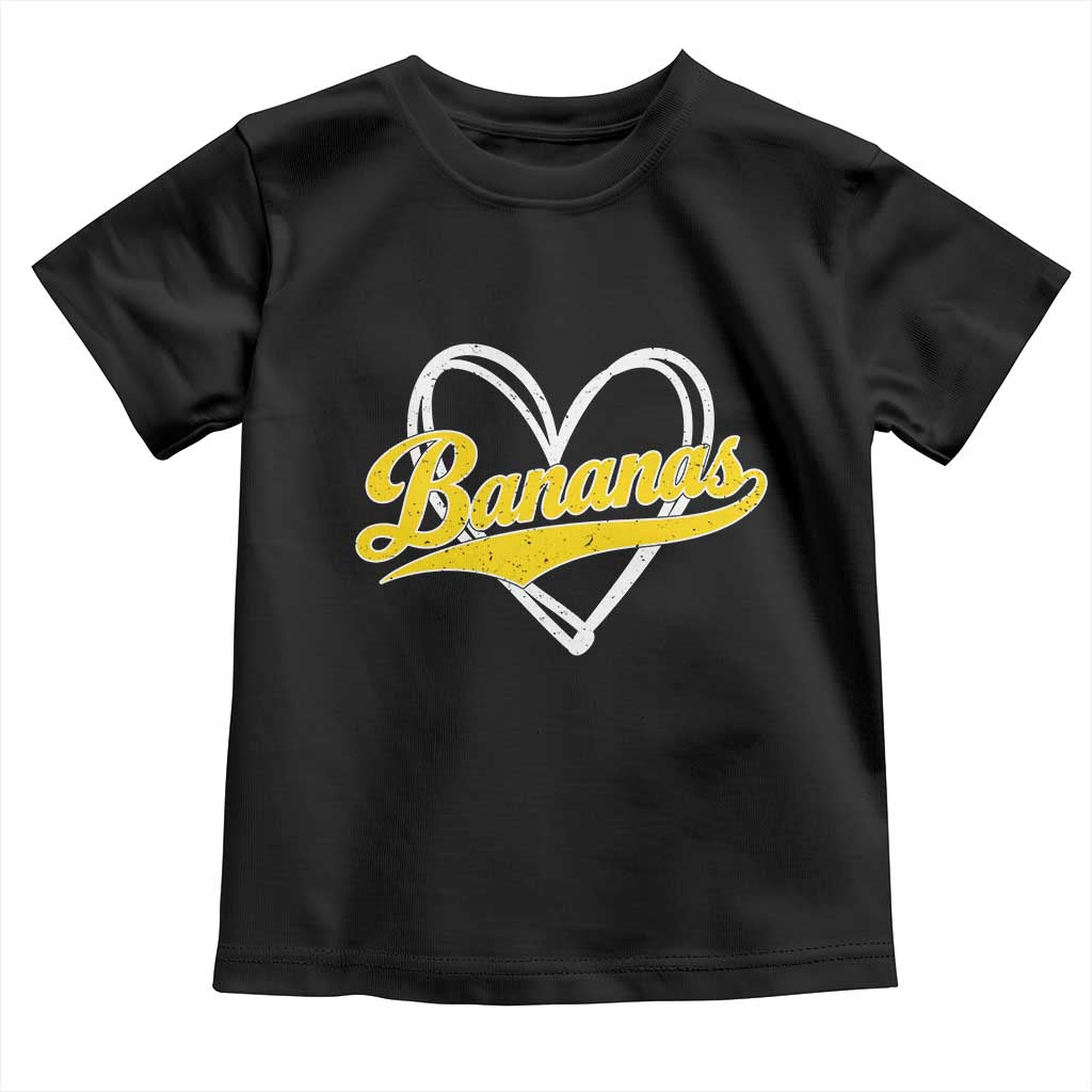 Bananas Vintage Heart Baseball Fan Game Day Toddler T Shirt